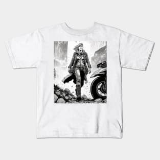 Dirt bike stunt cartoon style in city Kids T-Shirt